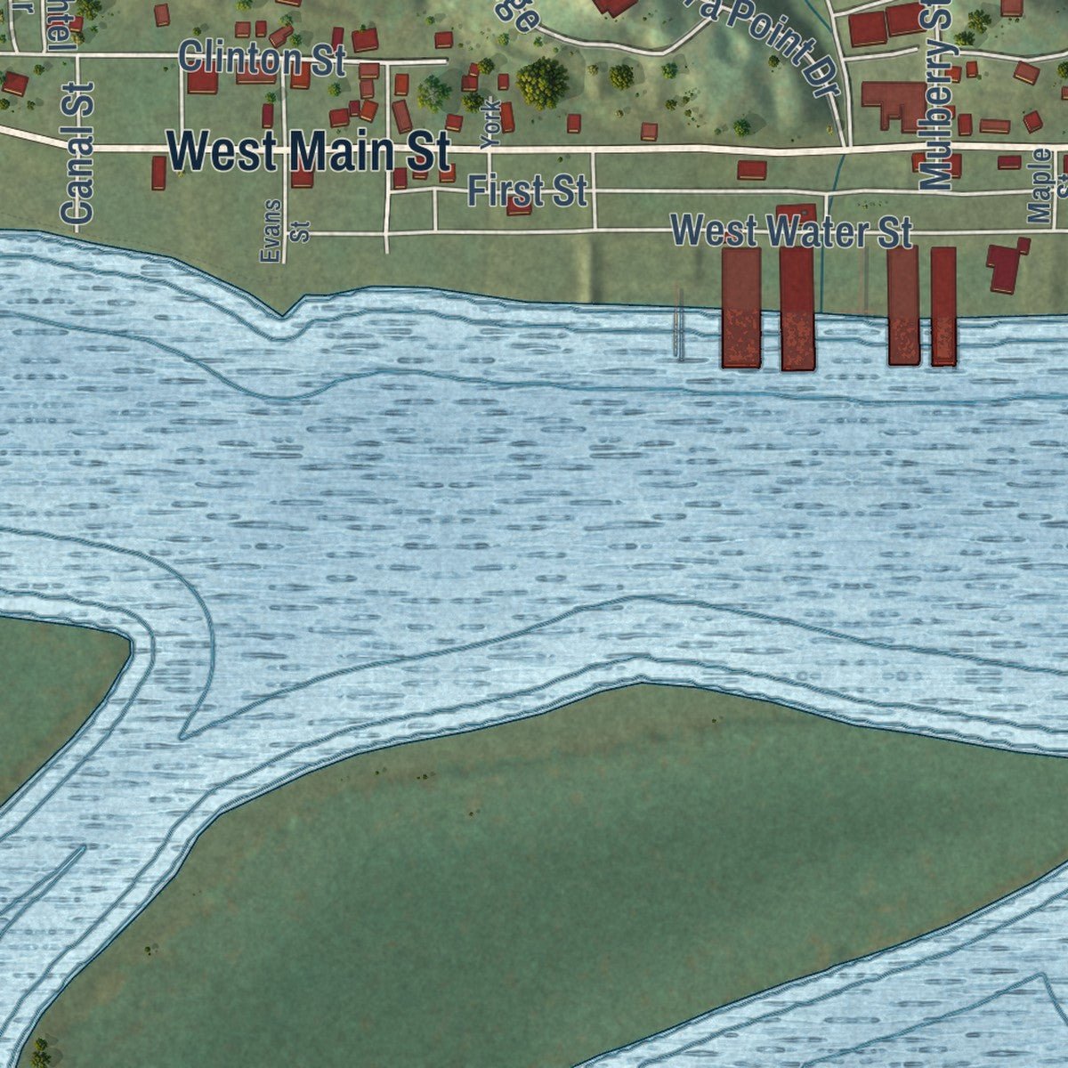 Second close-up of the map of Grafton, Illinois print showing more streets and buildings