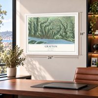 Grafton, Illinois map, 18 x 24 inch print in a white frame in a home office