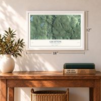 Grafton, New Hampshire map, 12 x 18 inch print in a white frame in an entryway