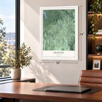 Grafton, New York map, 18 x 24 inch print in a white frame in a home office