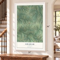 Graham, Alabama map, 24 x 36 inch print in a white frame by a staircase