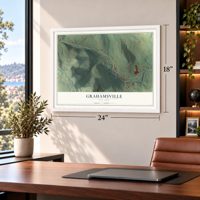 Grahamsville, New York map, 18 x 24 inch print in a white frame in a home office