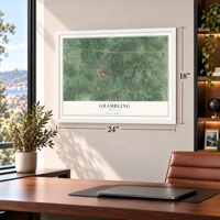Grambling, Louisiana map, 18 x 24 inch print in a white frame in a home office