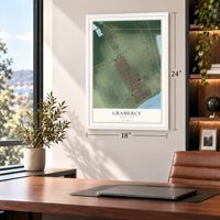Gramercy, Louisiana map, 18 x 24 inch print in a white frame in a home office
