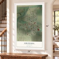Granada, Colorado map, 24 x 36 inch print in a white frame by a staircase