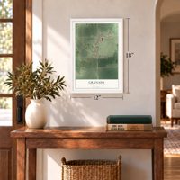 Granada, Minnesota map, 12 x 18 inch print in a white frame in an entryway