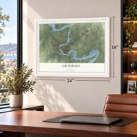 Granbury, Texas map, 18 x 24 inch print in a white frame in a home office