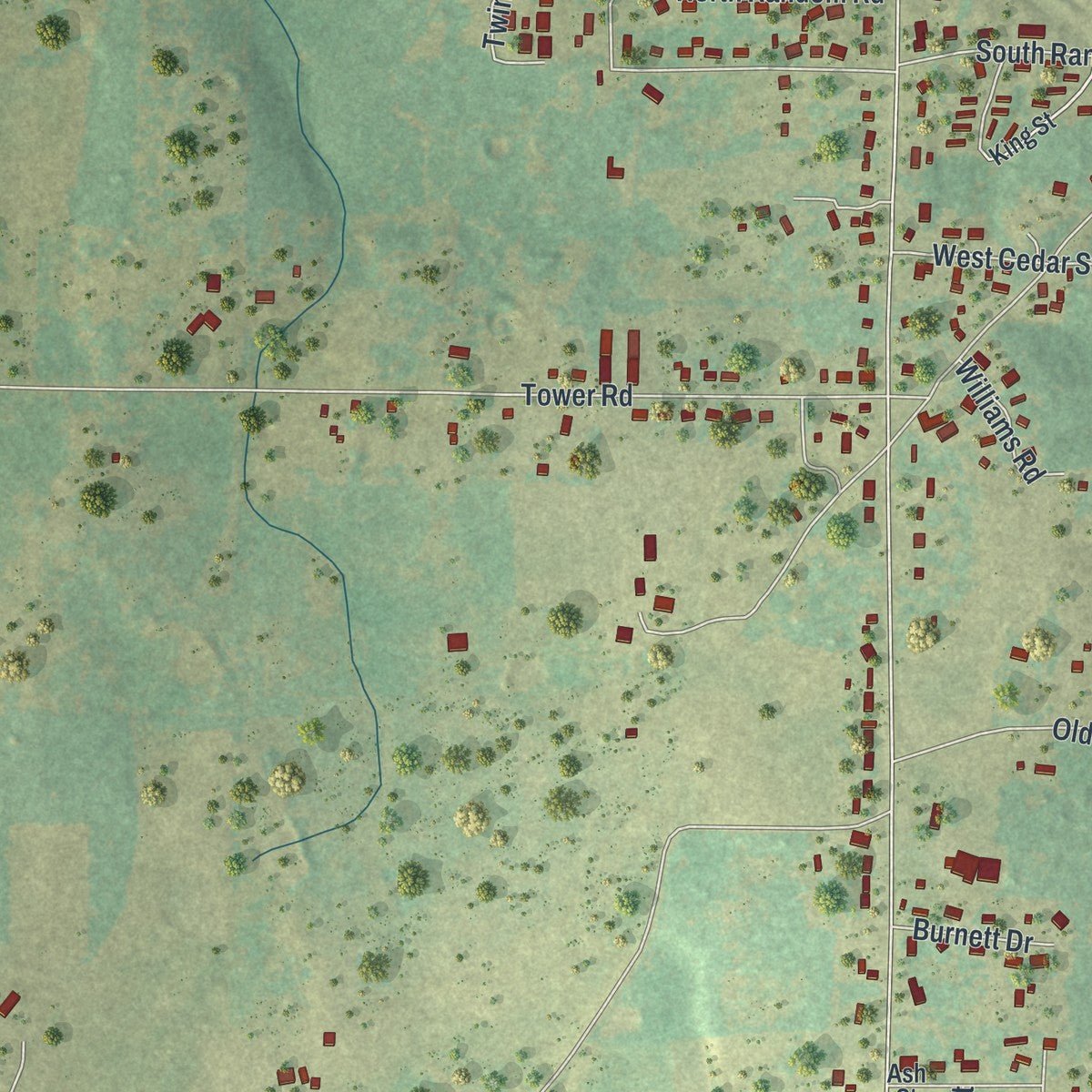 Second close-up of the map of Granby, Missouri print showing more streets and buildings