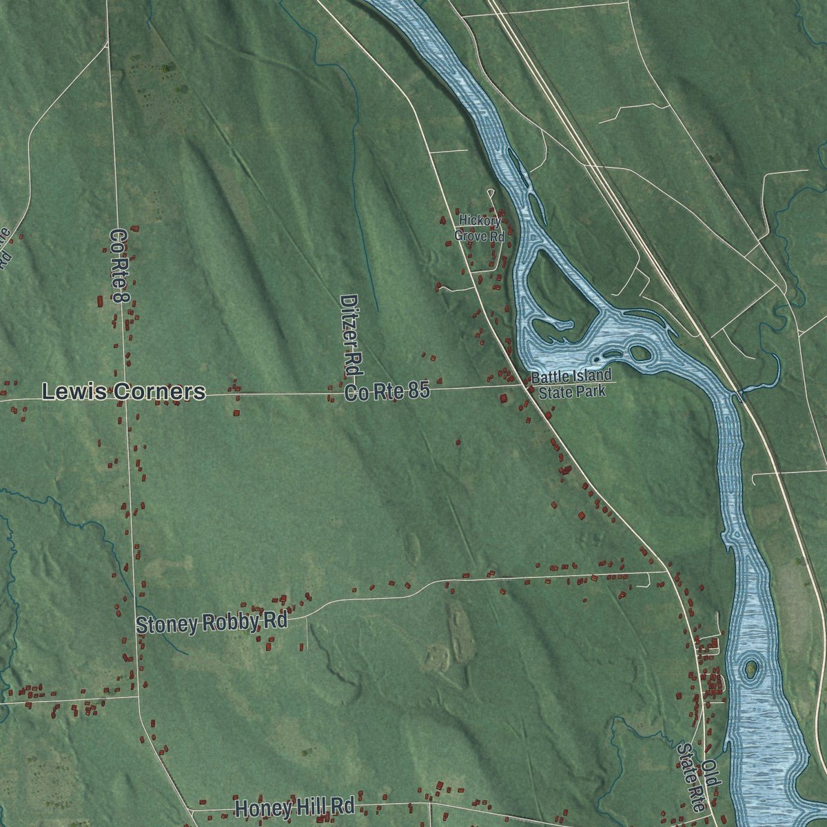Second close-up of the map of Granby, New York print showing more streets and buildings