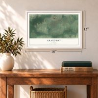Grand Bay, Alabama map, 12 x 18 inch print in a white frame in an entryway