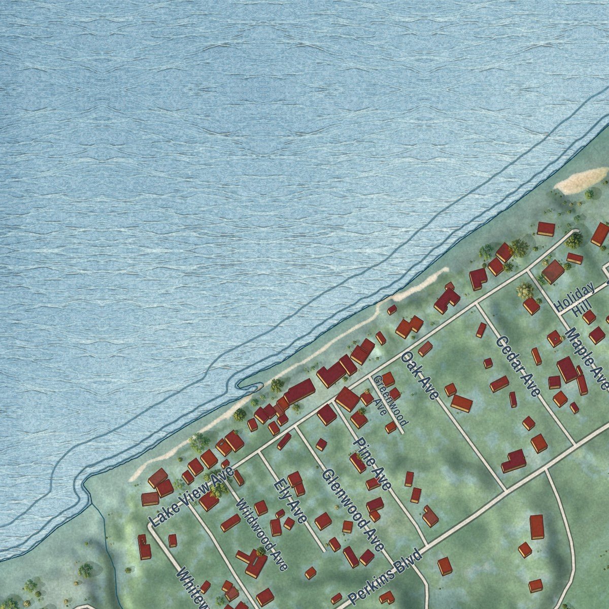 Second close-up of the map of Grand Beach, Michigan print showing more streets and buildings