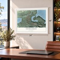 Grand Coulee, Washington map, 18 x 24 inch print in a white frame in a home office