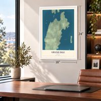 Grand Isle, Vermont map, 18 x 24 inch print in a white frame in a home office