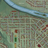 Second close-up of the map of Grand Ledge, Michigan print showing more streets and buildings