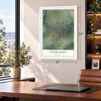 Grand Ledge, Michigan map, 18 x 24 inch print in a white frame in a home office