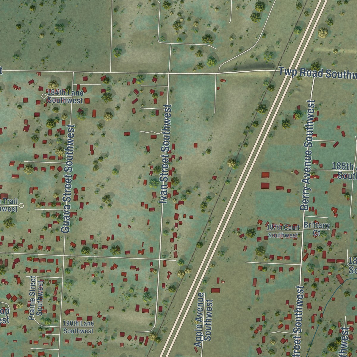 Second close-up of the map of Grand Mound, Washington print showing more streets and buildings