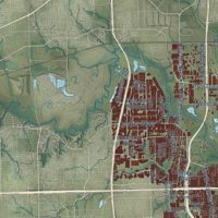Second close-up of the map of Grand Prairie, Texas print showing more streets and buildings