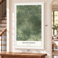 Grand Ridge, Florida map, 24 x 36 inch print in a white frame by a staircase