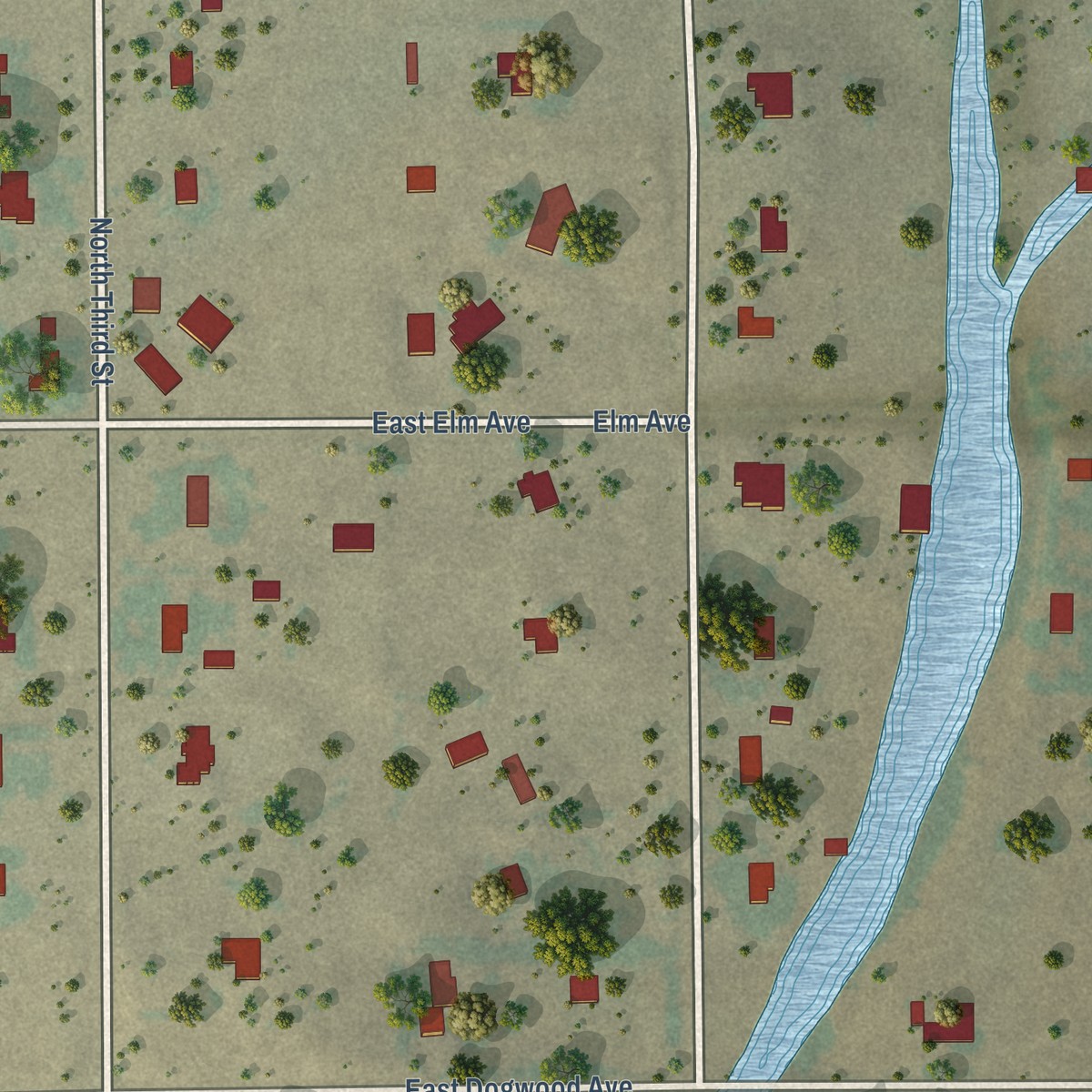 Second close-up of the map of Grand View Estates, Colorado print showing more streets and buildings