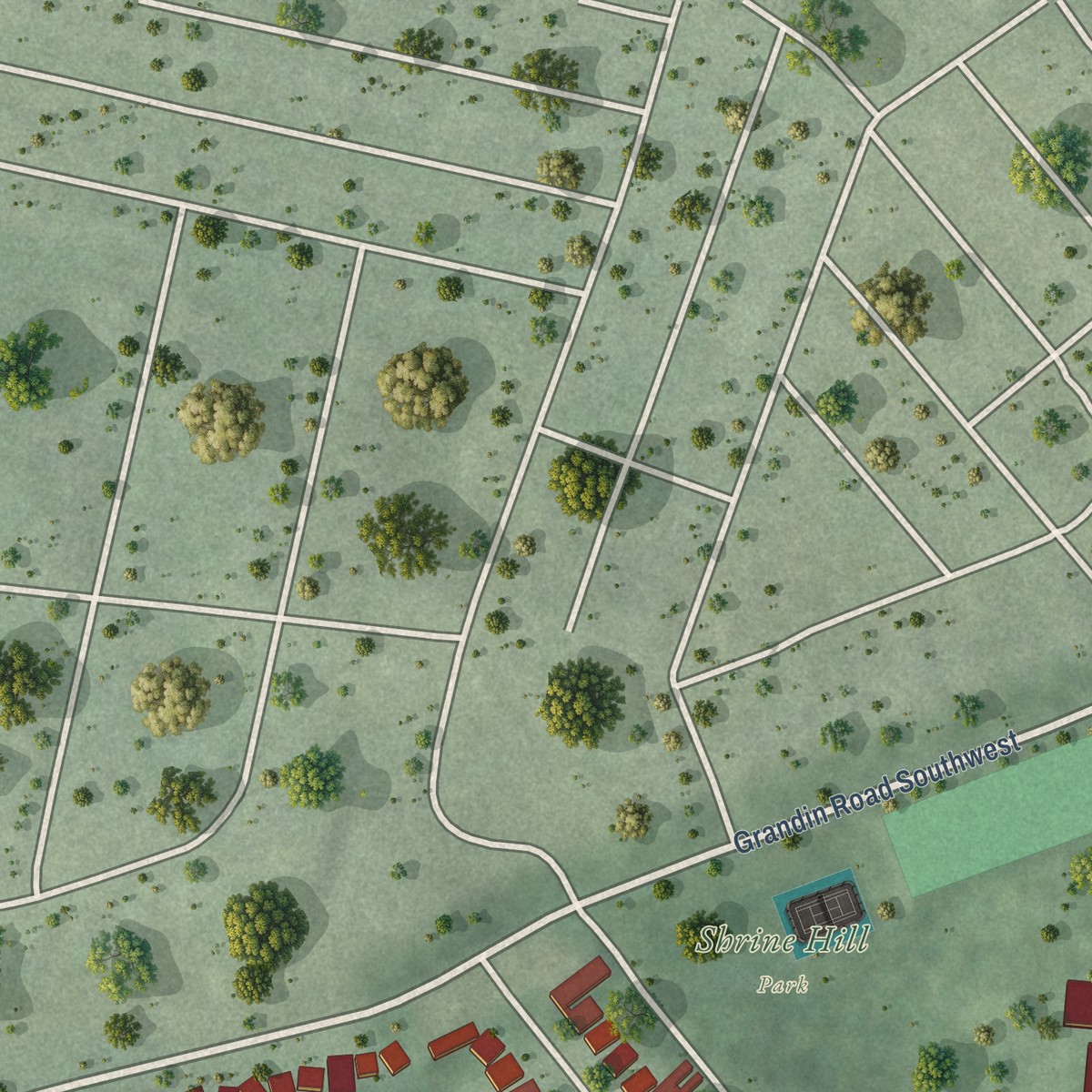 Second close-up of the map of Grandin Court, Virginia print showing more streets and buildings