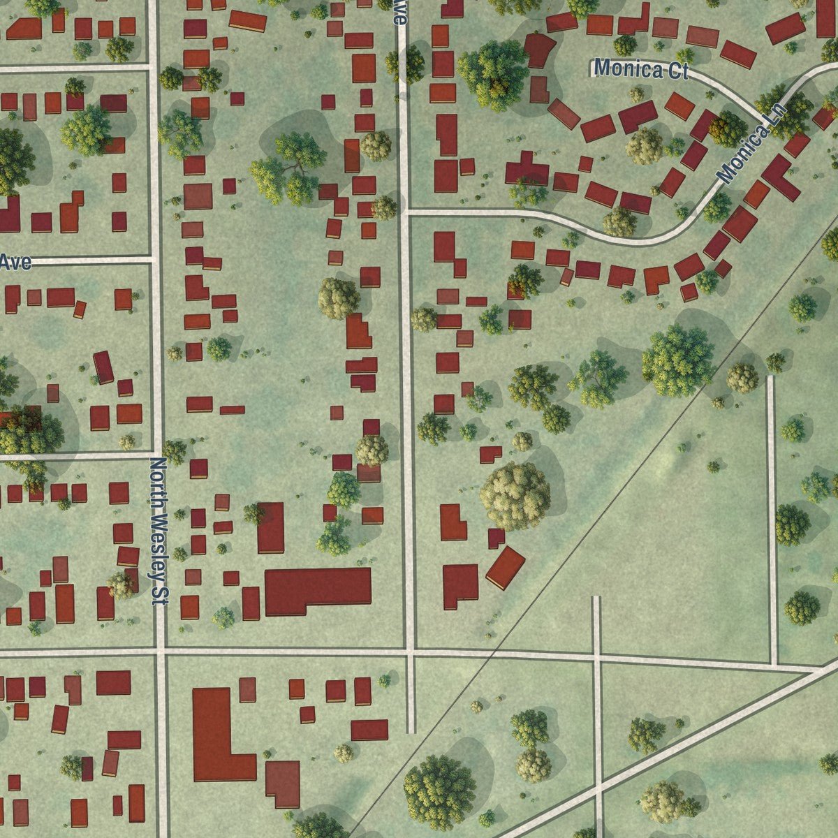 Second close-up of the map of Grandview, Illinois print showing more streets and buildings
