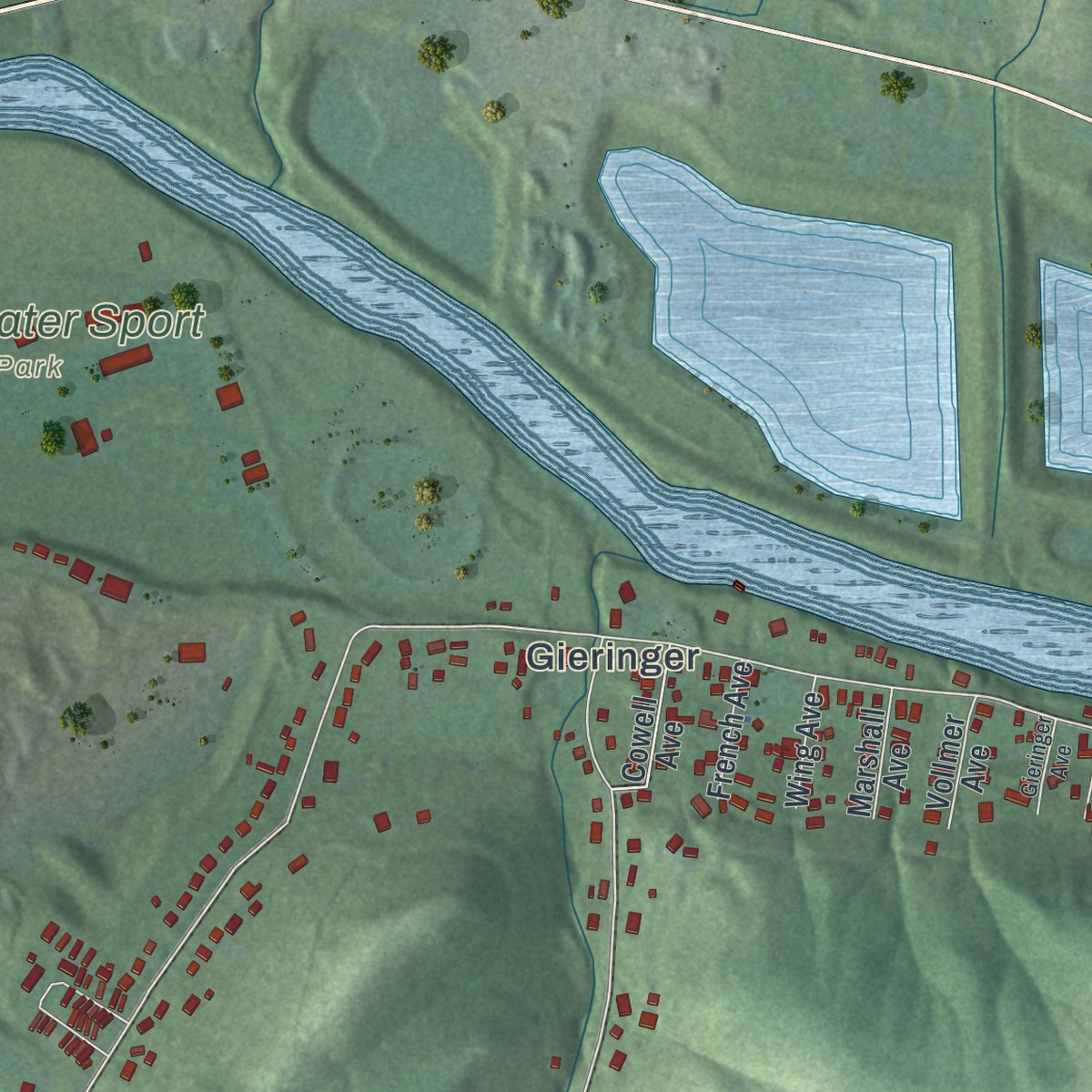 Second close-up of the map of Grandview, Ohio print showing more streets and buildings