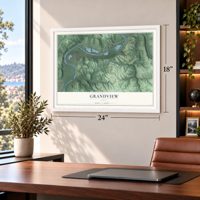 Grandview, Ohio map, 18 x 24 inch print in a white frame in a home office