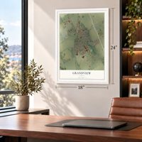 Grandview, Texas map, 18 x 24 inch print in a white frame in a home office