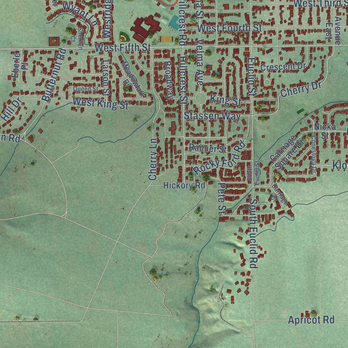 Second close-up of the map of Grandview, Washington print showing more streets and buildings