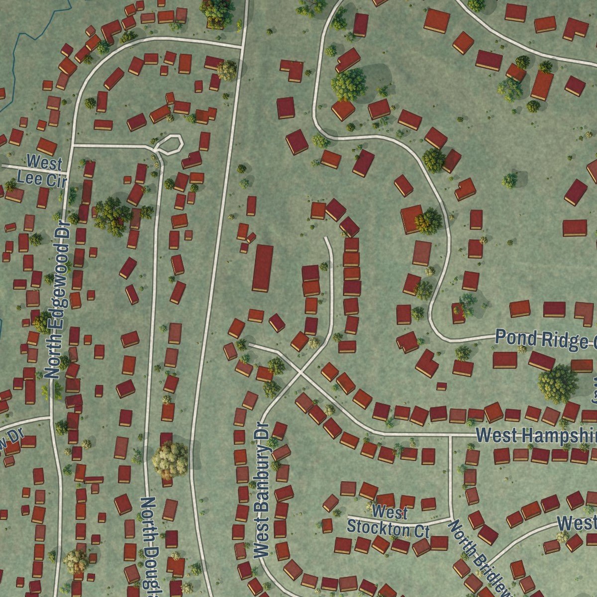 Second close-up of the map of Grandwood Park, Illinois print showing more streets and buildings
