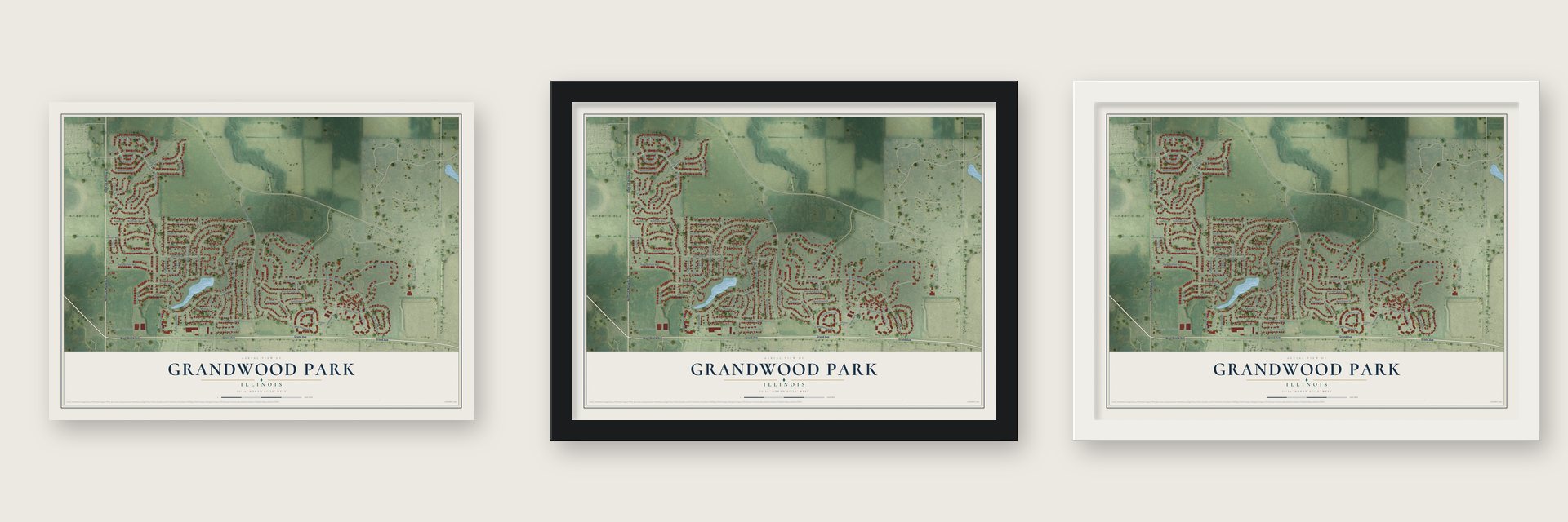Grandwood Park, Illinois map unframed, in a black wood frame and in a white wood frame