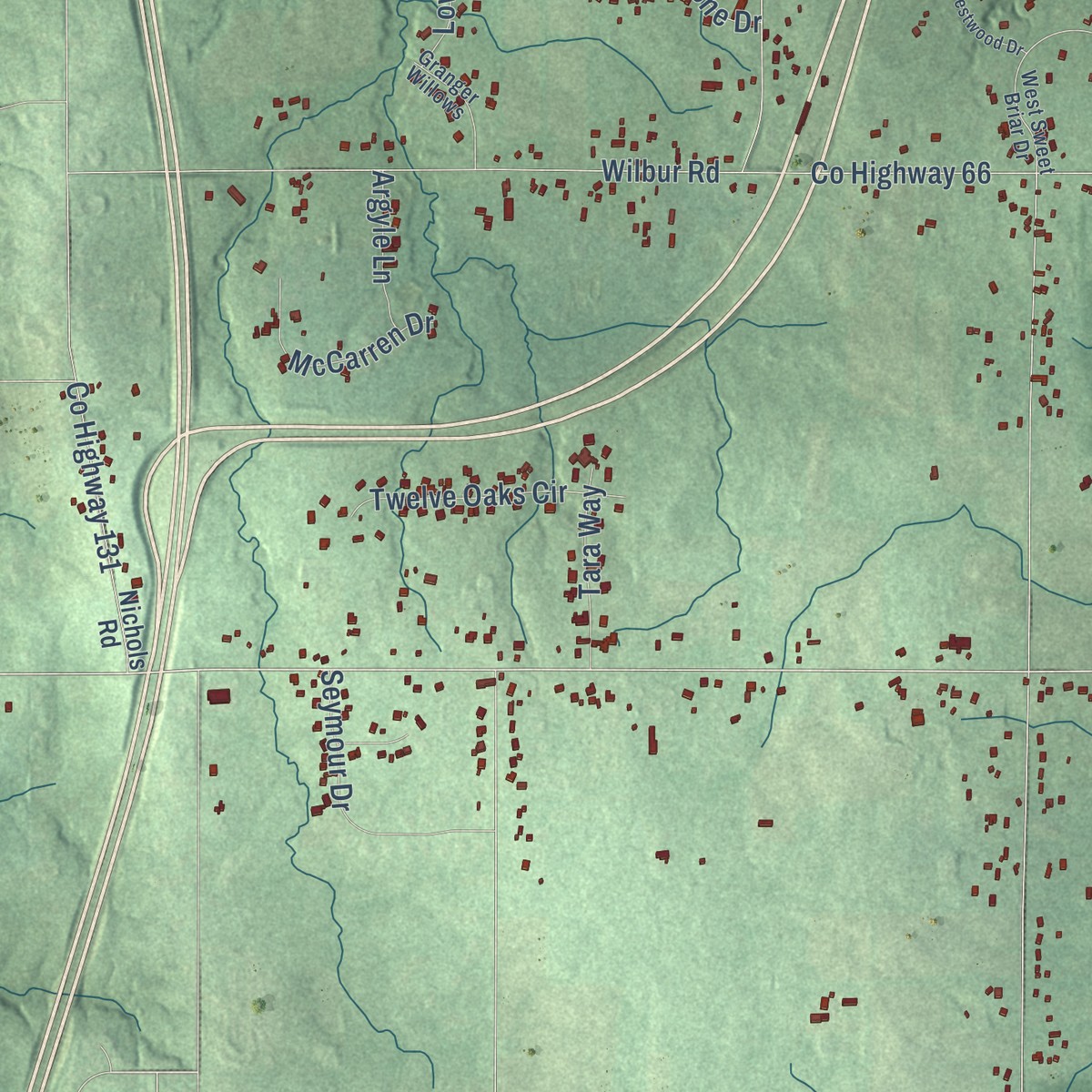 Second close-up of the map of Granger, Ohio print showing more streets and buildings