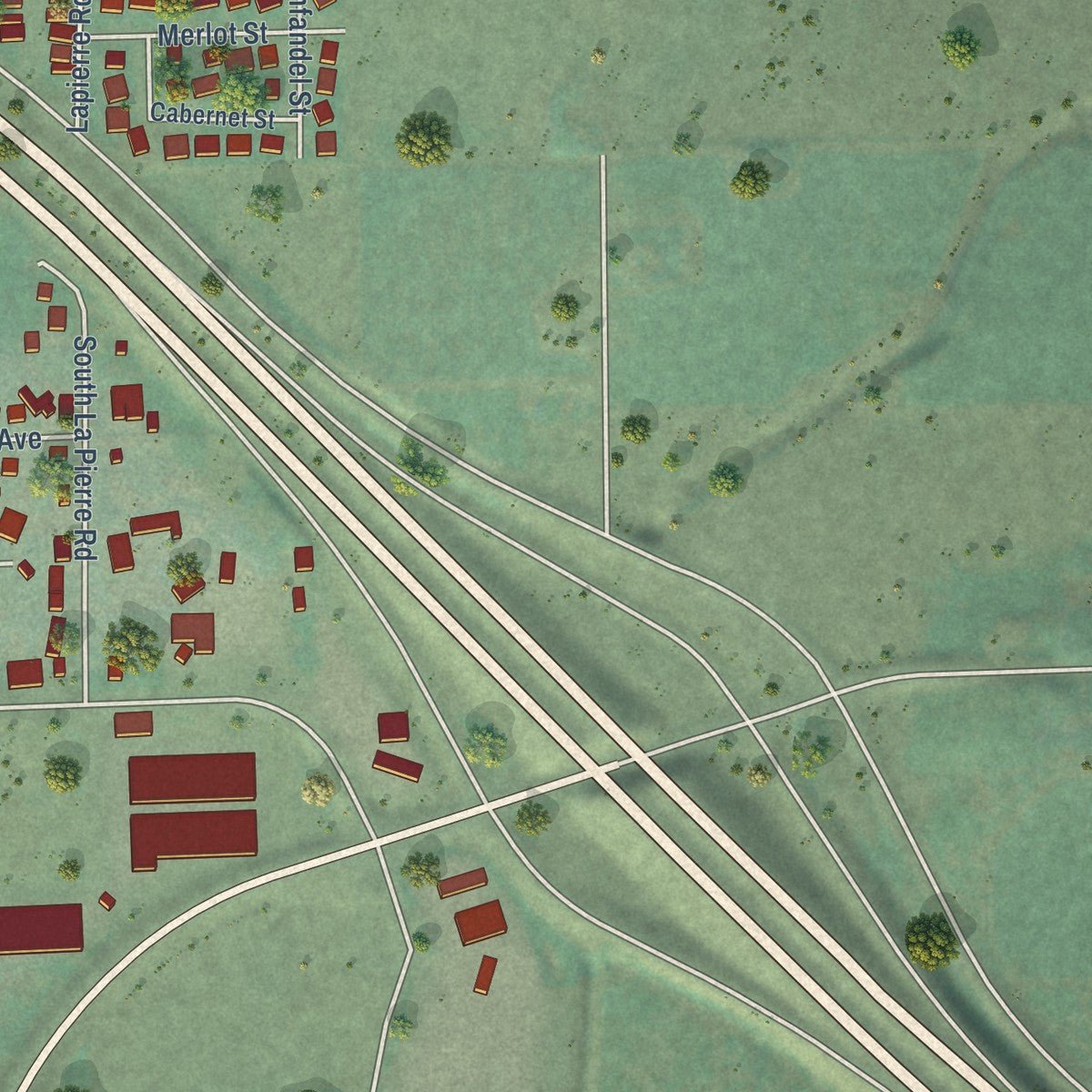 Second close-up of the map of Granger, Washington print showing more streets and buildings