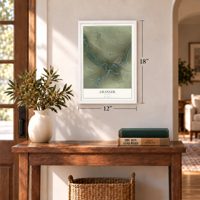 Granger, Wyoming map, 12 x 18 inch print in a white frame in an entryway