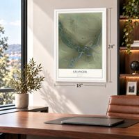 Granger, Wyoming map, 18 x 24 inch print in a white frame in a home office