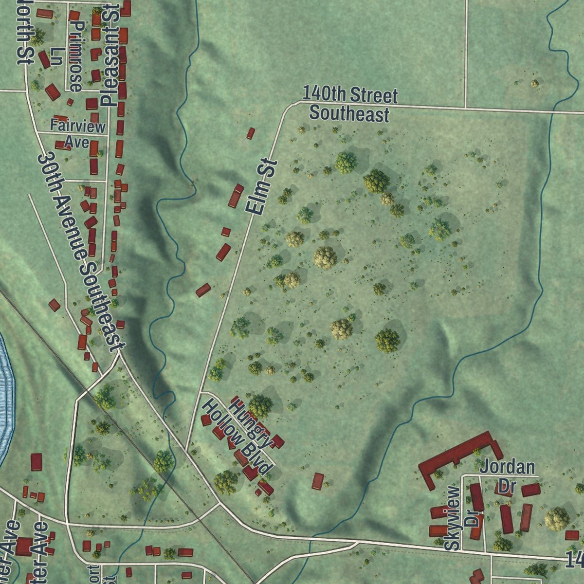 Second close-up of the map of Granite Falls, Minnesota print showing more streets and buildings