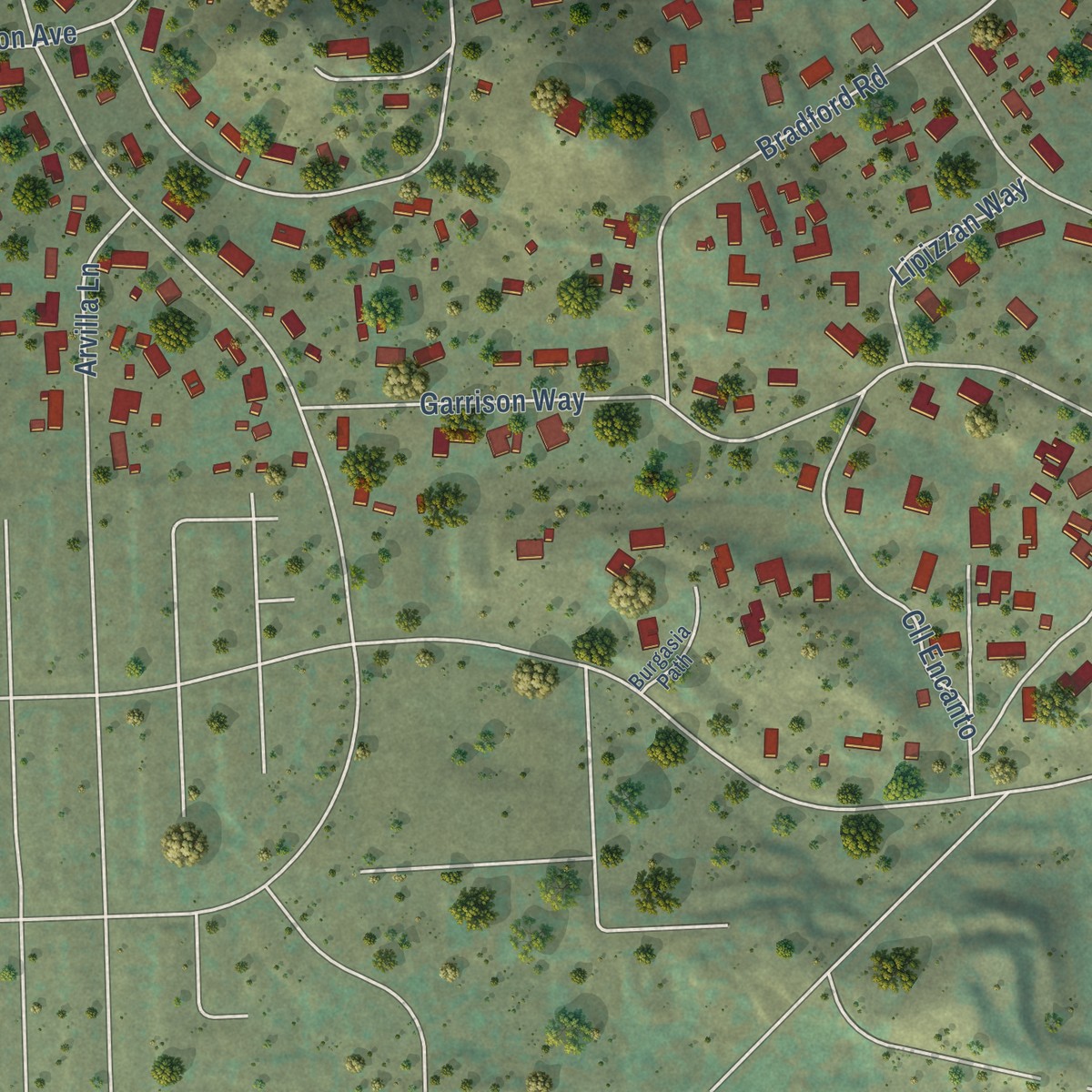 Second close-up of the map of Granite Hills, California print showing more streets and buildings