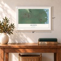 Granite, Oklahoma map, 12 x 18 inch print in a white frame in an entryway
