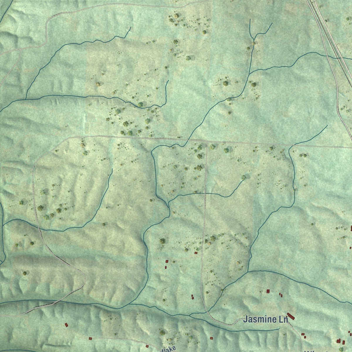 Second close-up of the map of Grannis, Arkansas print showing more streets and buildings