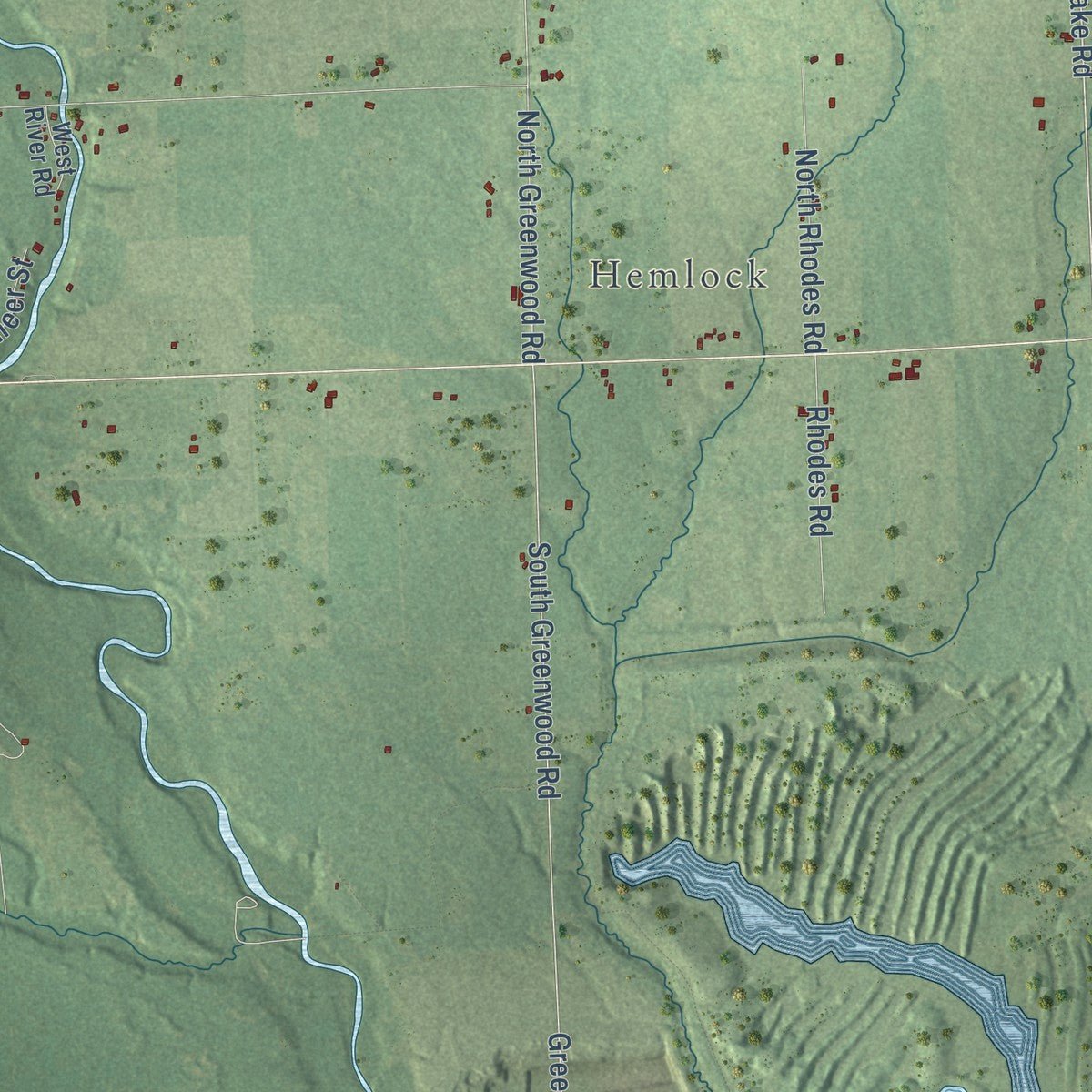 Second close-up of the map of Grant, Iosco County, Michigan print showing more streets and buildings