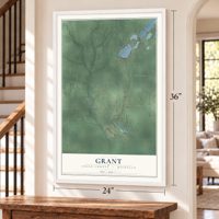 Grant, Iosco County, Michigan map, 24 x 36 inch print in a white frame by a staircase