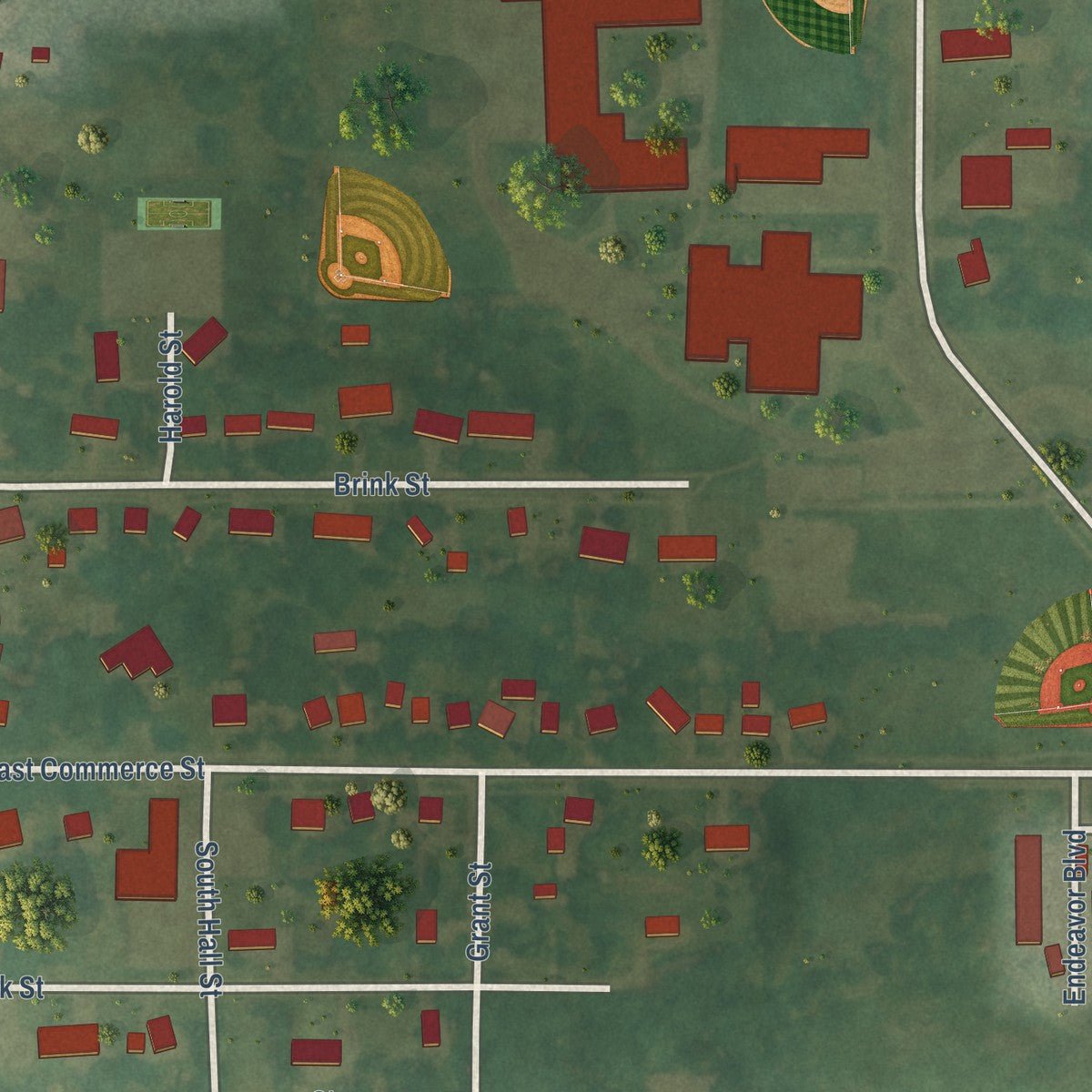 Second close-up of the map of Grant, Michigan print showing more streets and buildings
