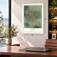 Grant, Nebraska map, 18 x 24 inch print in a white frame in a home office