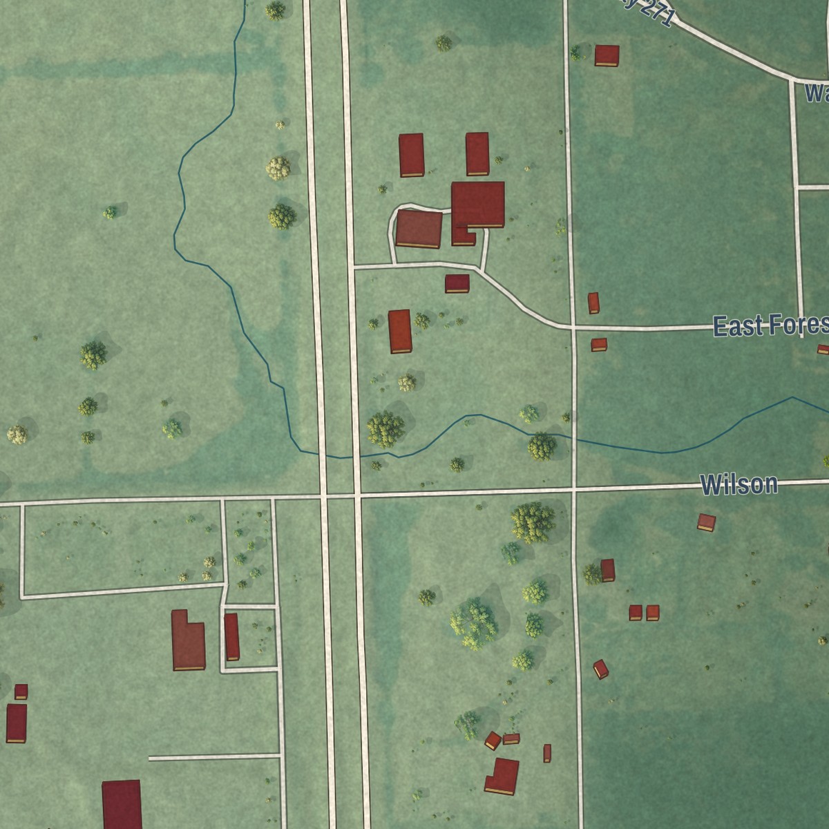 Second close-up of the map of Grant, Oklahoma print showing more streets and buildings