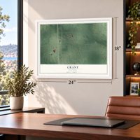 Grant, Oklahoma map, 18 x 24 inch print in a white frame in a home office