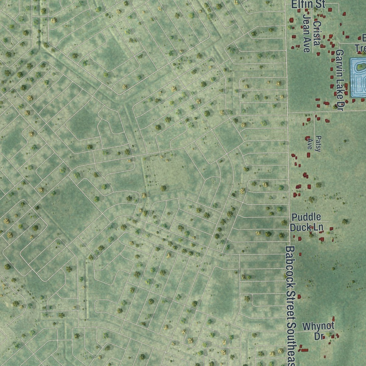 Second close-up of the map of Grant-Valkaria, Florida print showing more streets and buildings