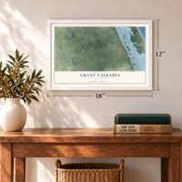 Grant-Valkaria, Florida map, 12 x 18 inch print in a white frame in an entryway