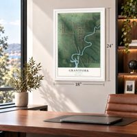 Grantfork, Illinois map, 18 x 24 inch print in a white frame in a home office