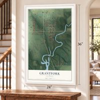 Grantfork, Illinois map, 24 x 36 inch print in a white frame by a staircase