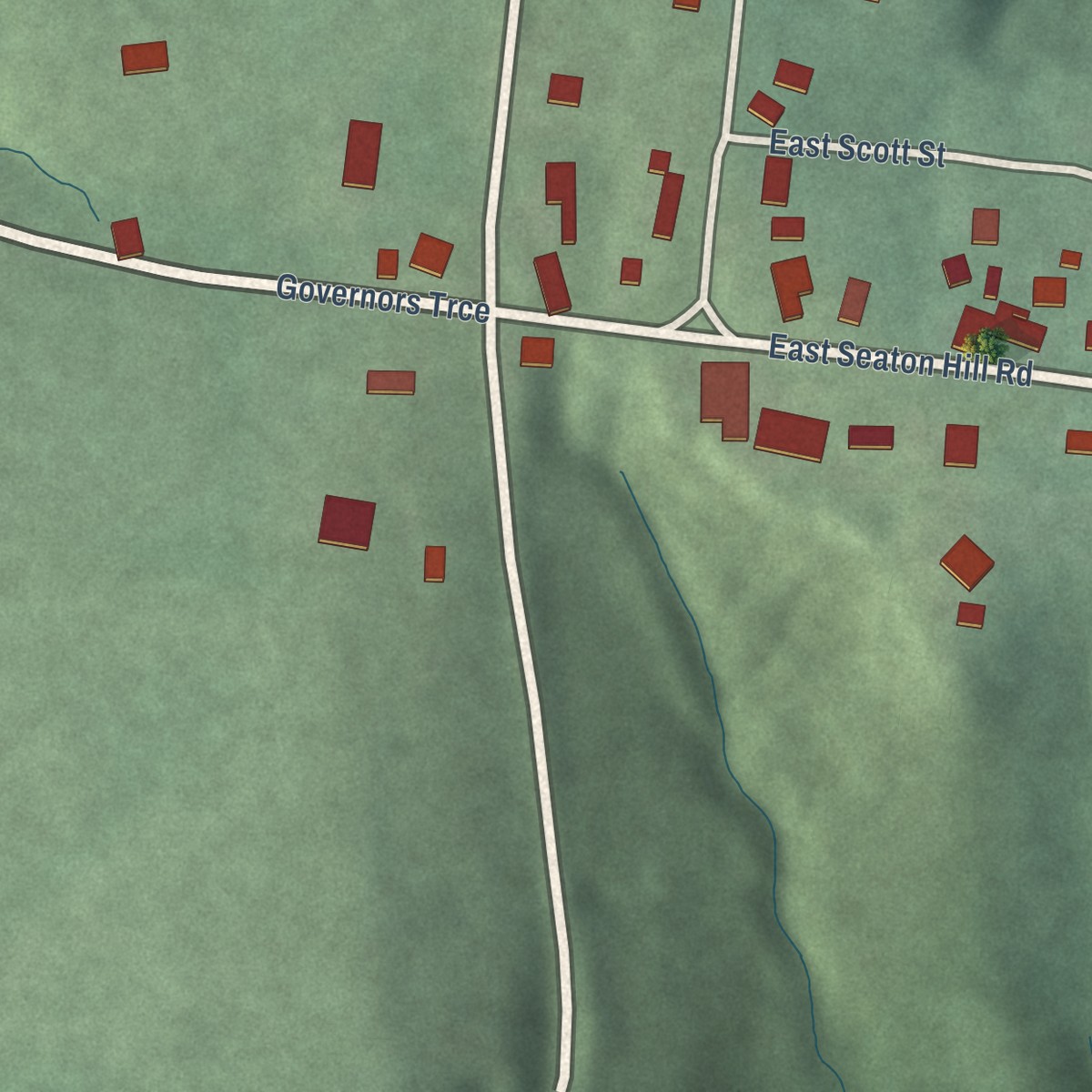 Second close-up of the map of Grantsburg, Indiana print showing more streets and buildings